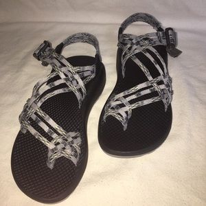 CHACO sandals, three strap grey, size 7w